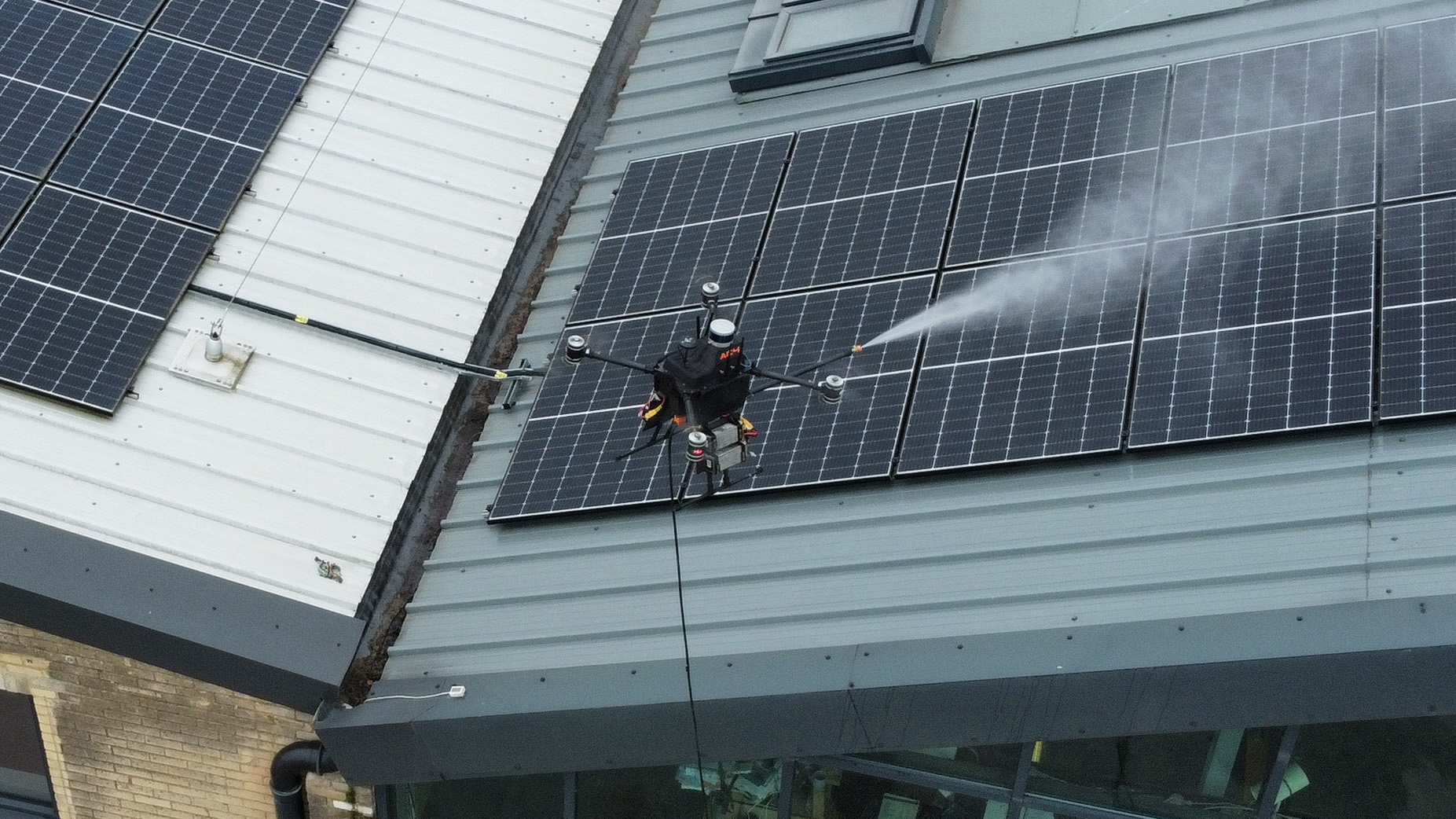 Solar panel drone cleaning